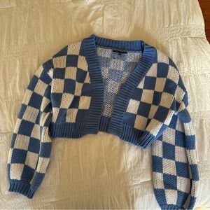 Blue checkered cardigan